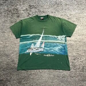 Vintage 90s Panama City Beach T Shirt Wrap Around Mens XL Green Distressed